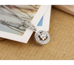 Silver Toned  Halo diamond pendant necklace.