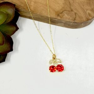 Gold toned Red Cherry Necklace