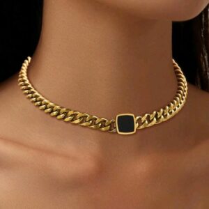 Thick Enamel Retro Black Square Chain necklace